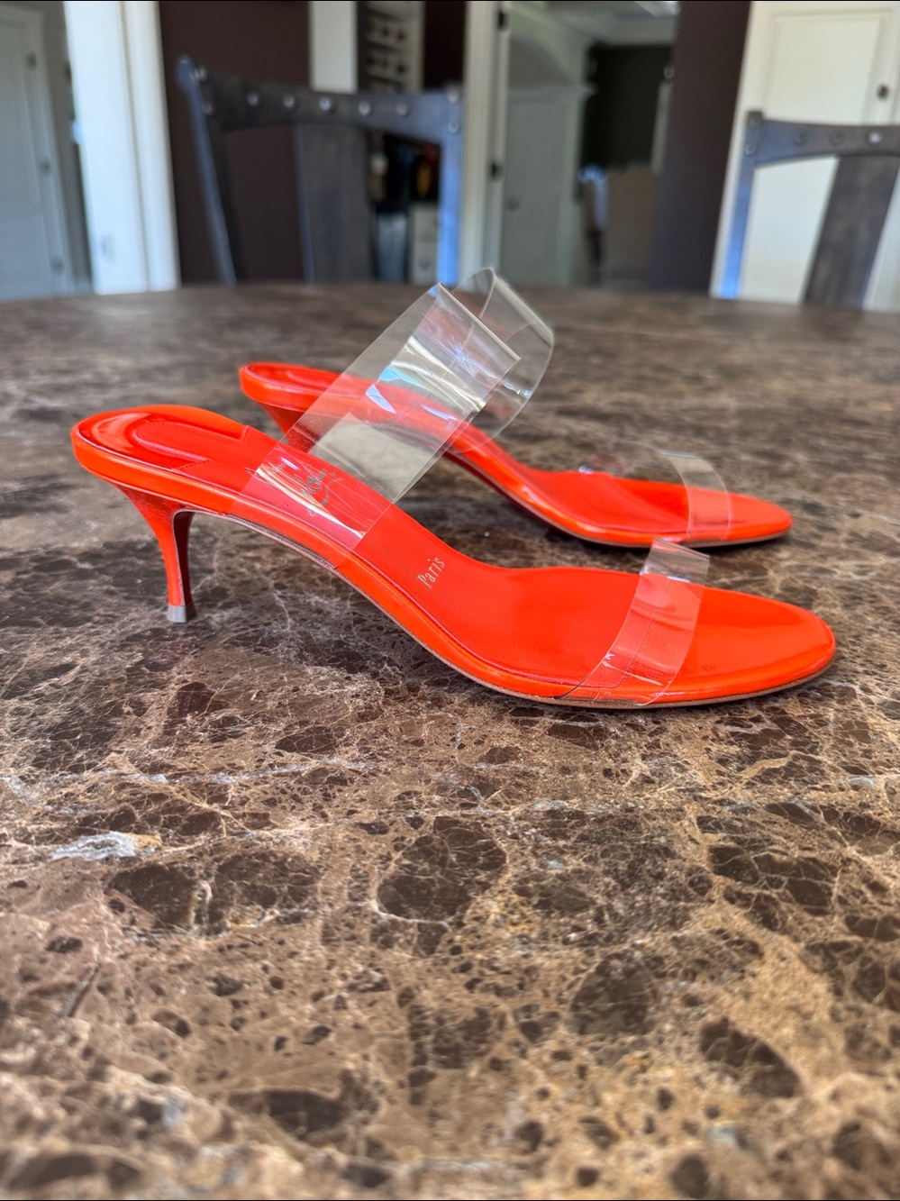 Christian Louboutin just nothing pvc orange magma 55mm stiletto sandal sz 38 - Picture 2 of 11
